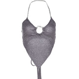 Woherb Spring / Summer 2023 Women's Fashion Pure Color Slim Back Hollow Out Sexy Hanging Neck Small Vest-Outfit