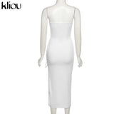 Kliou Draw String Maxi Dress Women Sexy Slash Neck Backless Bodycon Vestido Hot Female Body-shaping Streetwear Summer