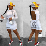Print Long Sleeve Sexy Backless Mini