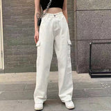 and American retro Y2K streetwear multi-pocket straight-leg jeans womens drape high-waist straight-leg jeans women