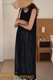 Out Dress Women Midi Knitting Vintage Loose Casual Sleeveless Summer Streetwear Vacation Aesthetic Female Simple Daily-Outfit