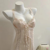 Pajamas Women Spring And Autumn Pure Lusty Ice Silk Thin Small Breast With Chest Cushions Hanging Aja Skirt Home