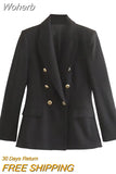 2023Women Spring Summer Blazers Suit Coats Fashion Solid Double Breasted Female Casual Street Elegant Outerwear Clothing-Outfit