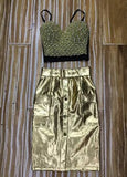Quality Strapless Gold Leather Knee Length Sexy Fashion Dress Cocktail Party Bodycon