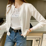 Women's Round Neck Cardigan Sweater Lightweight Long Sleeve Knitted Cardigans Woman Solid Color Button Up Jumper Jacket-Outfit