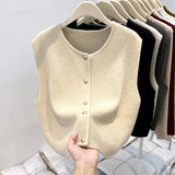 Old Money Style Casual Folded Round-Necked Vest Vest Women's Winter Sweater Coat Knitted Shoulder