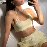 2021 Casual Women Towelling Tracksuit Shorts Set Sexy Halter Summer Tops And Mini Loose Shorts Two Picece Set Lounge