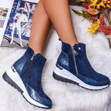 Suede Leather Ankle Boots 2020 Fashion Warm Plush Winter Boots Female Casual Zipper Wedges Shoes Chunky Sneakers Plus