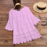 Embroidery Blouse 2022 ZANZEA Elegant Lace Tops Summer Hollow Blusas Female Long Sleeve Shirts Solid Tunic Plus