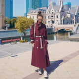 New European Style Women Trench Coat Lady Windbreaker with Belt Spring Fall Female Outerwear Black Burgundy