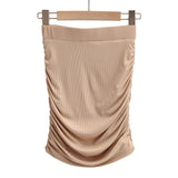 New Fashionable Wrinkle Stretch Slim Solid Color Skirt Summer Skirt Temperament Light Mature Bagged Hip Skirt Woman-Outfit