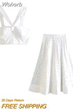 Embroidery 2 Pieces Midi Skirts Sets for Woman Fashion Solid Crop Top Skirts Suit 2023 Chic Beach Party Female Outfits-Outfit