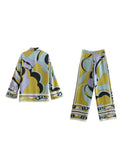 2023 Summer Women Fashion 2 piece Sets Suits Print Satin Loose Shirts Tops and Trousers Female Street two piece Clothing-Outfit