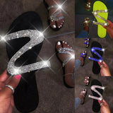 Summer Flat Bling Slippers Casual Flip Flops Non-Slip Outdoor Beach Slides Sandals Sexy Crystal Slippers Shoes Ladies
