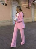 Women Elegant Pink Pocket 2 Piece Set Fashion Single Breasted Long Sleeve Coat High Waist Pants Suits Chic High Street Outfits-Outfit