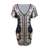 hirigin Women Elegant Dress Vintage Floral Print Ruffles Bodycon Dress for Party Cocktails Casual Mini Dress Vacation
