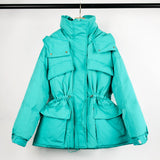 Large Natural Raccoon Fur Hooded Winter Jacket 90% White Duck Down Coat Women Puffer Fluffy Parkas With Belt Snow