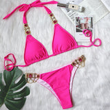 Woherb Hot-Selling New Crystal Diamond Chain Swimsuit Split Swimsuit Sexy