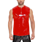Woherb Men's Mirror PU Bright Leather Vest Slim Leisure Waterproof Sleeveless Leather Vest Size Accurate-Outfit