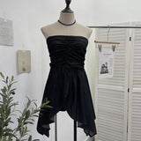 Real Shooting Niche Hottie Sexy Breast-Wearing Waist Folded Open Fork Water Washing Denim Wrapped Breastless Sleeveless Top