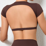Woherb Chest Mat Nude Yoga Clothes Tight Fast-Dry Sports Yoga Top Outdoor Running Beautiful Back Health-Outfit