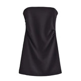 Women Fashion Strapless Pleated Mini Dress Sexy Straight Neck Back Zipper Female Dresses Vestidos Mujer-Outfit