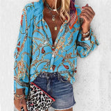 2021 New Fashion Daisy Floral Print Shirts Women V Neck Long Sleeve Button Tops Casual Loose Plus Size