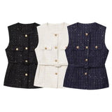 Spring New Women's Wear With Belt Metallic Wire Texture Vest Women