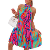 Winter Sleeveless Printed Halter Short Dress for Women New Women's Clothing Elegant Sexy Loose Mini Dress-Outfit