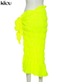 Kliou Pleated Woven Skirt For Women Harajuku Sexy Oversized Casual Clothing Irregular Shape Side Lace Casualwear Female