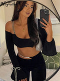 Shine Strings One Shoulder Solid Bandage Sexy Crop Top 2022 Summer Women Fashion Outfits Club Elegant Streetwear