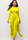Sexy Round Neck Front Cross Long Sleeve Irregular Long Top And Match Skinny Pants 2 Piece