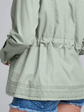Fashion Polo Collar Solid Color Lace Jacket Top Pocket Button Drawstring Long Sleeve Women's Coat Spring Summer-Outfit