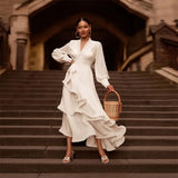 Woherb European Code Spring Summer New Women's Deep V Sexy Pure Color Long Temperament Dress Dress-Outfit