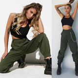 New Trendy Women Casual Autumn Harem Cargo High Waist Trousers Ladies Cotton Solid Punk Loose Long Pants one