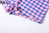 Kliou Aesthetic Polka Dots Print Two Piece Set Women Casual O-neck Half Sleeve Slim Fit Tops+Fashion Streetwear Hipster