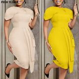 Bodycon Midi Dress African Dresses for Women 2023 Daily Elegant High Waist Bandage Petal Sleve Robe Femme African Clothes-Outfit