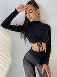 Yoga Clothing Tie Rope Long Sleeve Crop Top And Pant 2