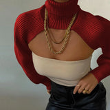 Autumn Women Female Solid Color High Collar Long Sleeve Mini Sweater Knitwear Pullover