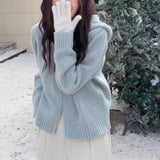Woherb Style Multi-Color Hooded Double Zipper Knit Cardigan Women's New Short Hair Sweater Hoodie Autumn And Winter Small Coat-Outfit