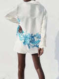 2023 Summer Women Vintage Shirts Blouses Tops Print Loose Long Sleeve Satin Female Fashion Street Top Smock Clothing-Outfit
