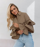 Design Feels White Lotus Leaf-Side Shirt 2025 Autumn And Winter New Casual