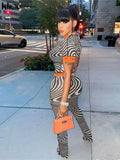 Kliou Sexy Mesh Two Piece Set Women SeeThrough Midnight Style Striped Color Blocking Top+Letter Print High Stretchy