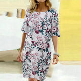 Floral Printed Dress Women Summer Sundress ZANZEA Bohemian Short Sleeve Cotton Knee-length Vestidos