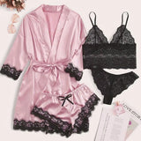 New Ladies Pajamas Four-Piece Sexy Sling Skirt Set Home Lace Pajamas