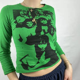 Harajuku Graphic Print T-shirt 90s Women Vintage Crop Top Y2K Aesthetic Summer Slim Fit Tees Tops Streetwear Gothic