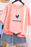 100% Cotton L-5XL T Shirt Plus Size Tshirt Short Sleeve Cartoon Women Top Summer Sweet Couple O Neck Oversized T Shirts-Outfit