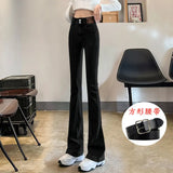Woherb Women's Wear 2024 New Elastic High Waist Slim Show Thin Hot Girl Bell Bottoms Ins-Outfit