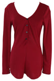 Sexy Women Bodysuit Long Sleeve Deep V Neck Bodycon Stretch Leotard Crop Top Button Short Romper Pajamas Women Jumpsuit