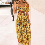 Boho Dress Women Plus Size Summer Fashion Short Sleeve A-Line Dress Floral Printed Long Dress Bohemian Elegant Dress